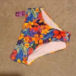 High-Waist Floral Bikini Bottom in Blue, Yellow & Red